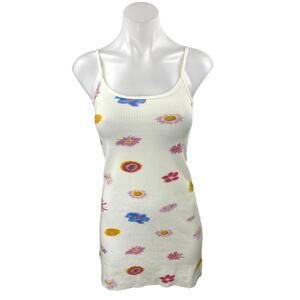 NEW UNIF White Floral Knit Sleeveless Cami Camisole Mini Tank Bodycon Dress XS